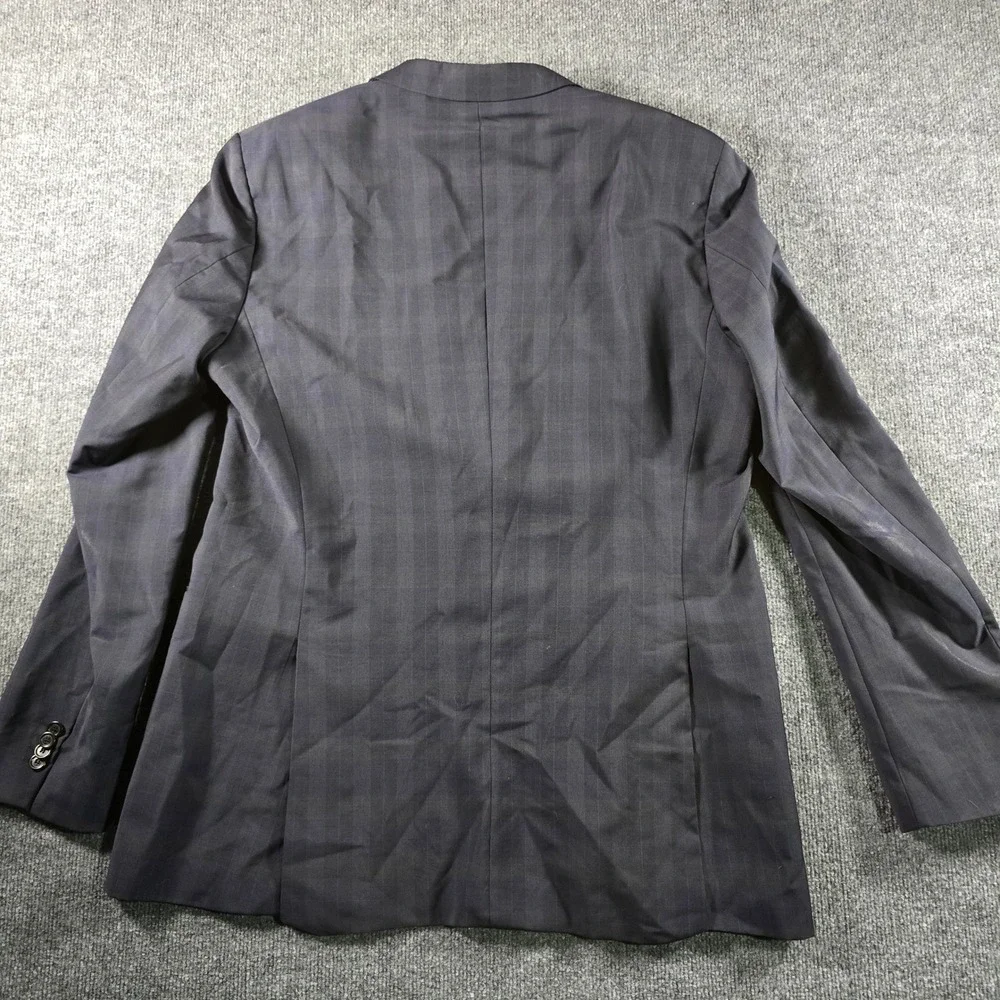 Hugo Boss Mens Navy Shadow Plaid 2 Button Suit Jacket Blazer 44L Union USA Made